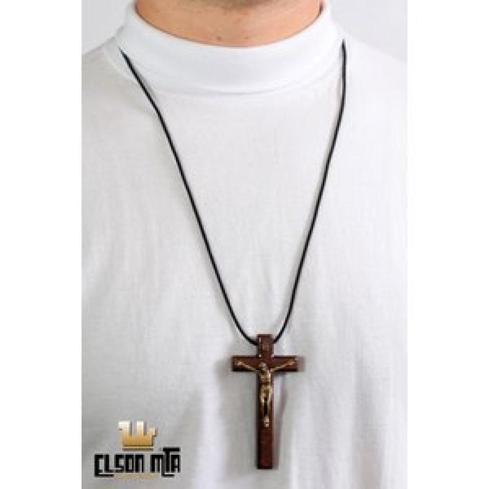 Colar com pingente de Crucifixo - Acabamento Imbuia