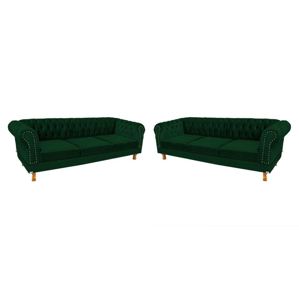 2 Sofás Chesterfield Capitone Duque Suede Verde Musgo 2,00