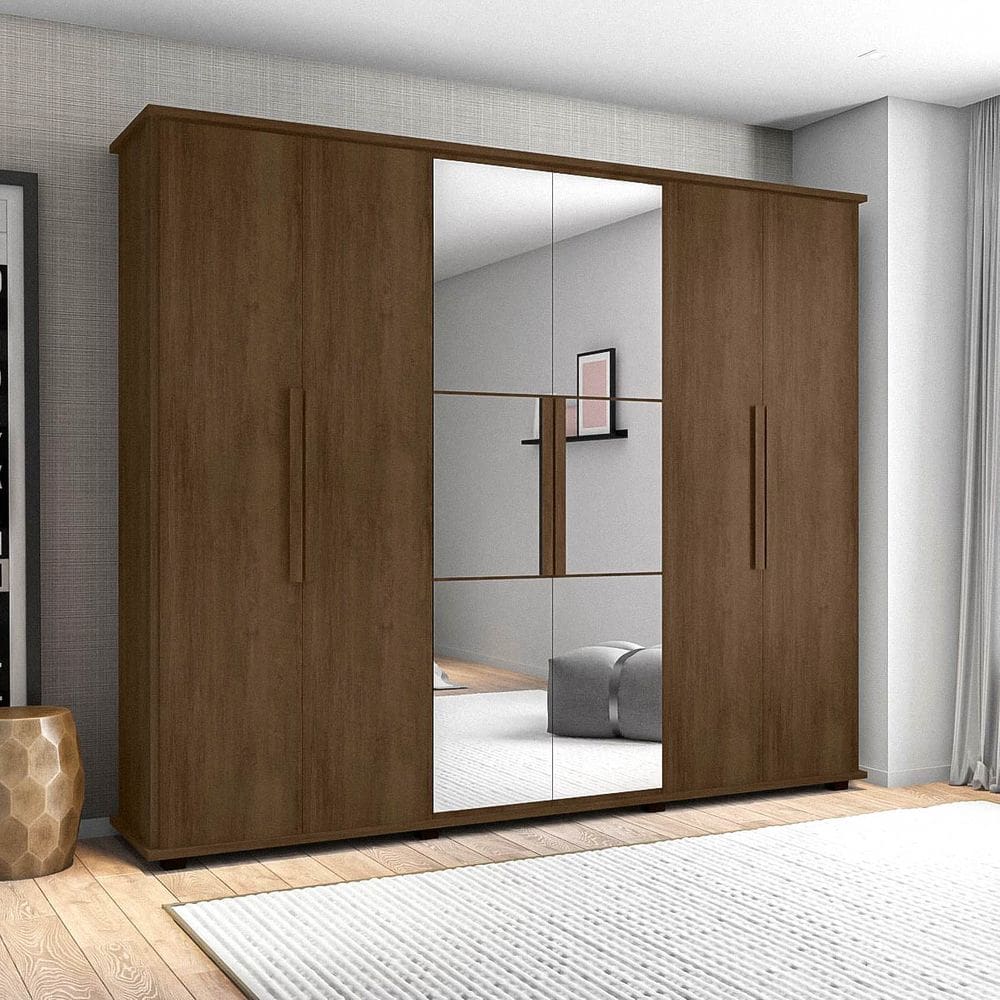 Guarda-Roupa Casal Com Espelho 6 Portas Canadá Rv Móveis