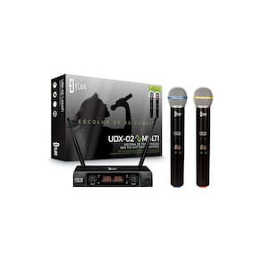Microfone Sem Fio Dylan Udx02 Uhf Duplo C/Display Digital