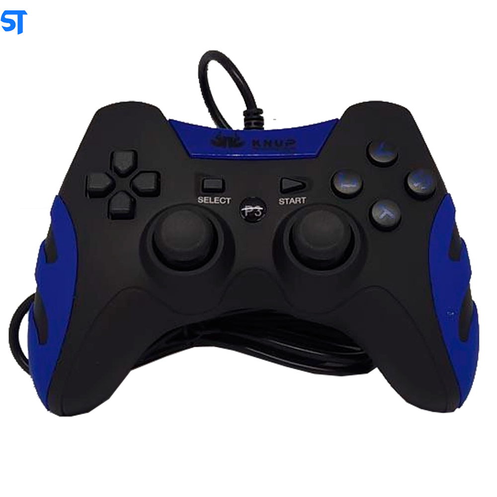 Controle Gamer Knup Joystick USB Guerra, Compatível para PS3 e pc Preto com Azul - KP4040