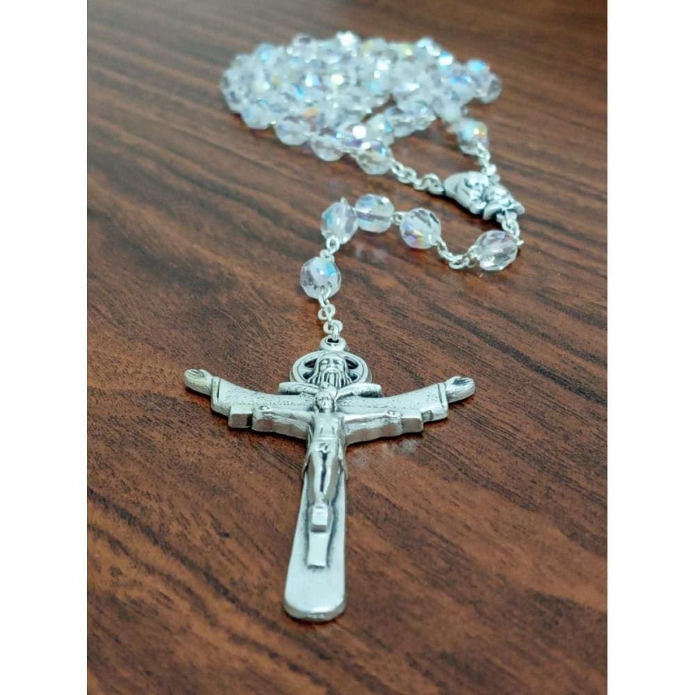 Terço de cristal branco da Santíssima Trindade