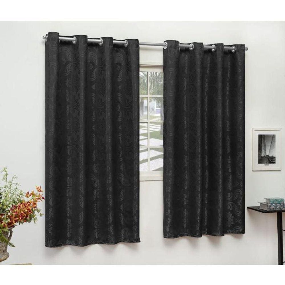 Cortina Sala Quarto Semi Blackout Jacquard Preto 2,00X1,80