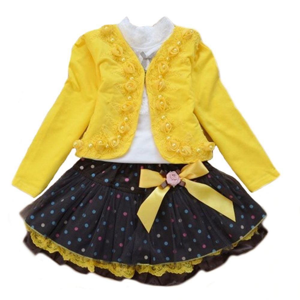 Conjunto Infantil Casaco, Blusinha Manga Longa E Saia Menina
