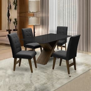 Conjunto Mesa Preto Dubai 1,35M Mdf Com 4 Cadeiras Castanho