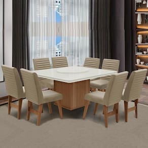 Conjunto Mesa Com Tampo Giratório 8 Cadeiras Cedro/Off White