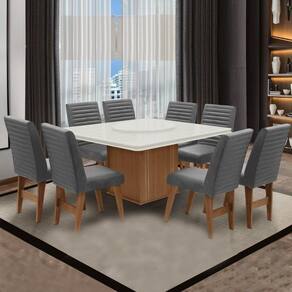 Conjunto De Mesa 8 Cadeiras Tampo Giratório Cedro/Off White