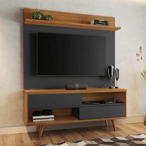 Bancada Retrô Com Painel Para Tv De Até 50" Notável Preto