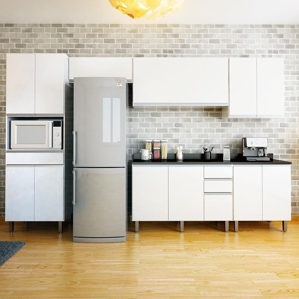 Armário De Cozinha 6 Peças Com 12 Portas Branco Branco