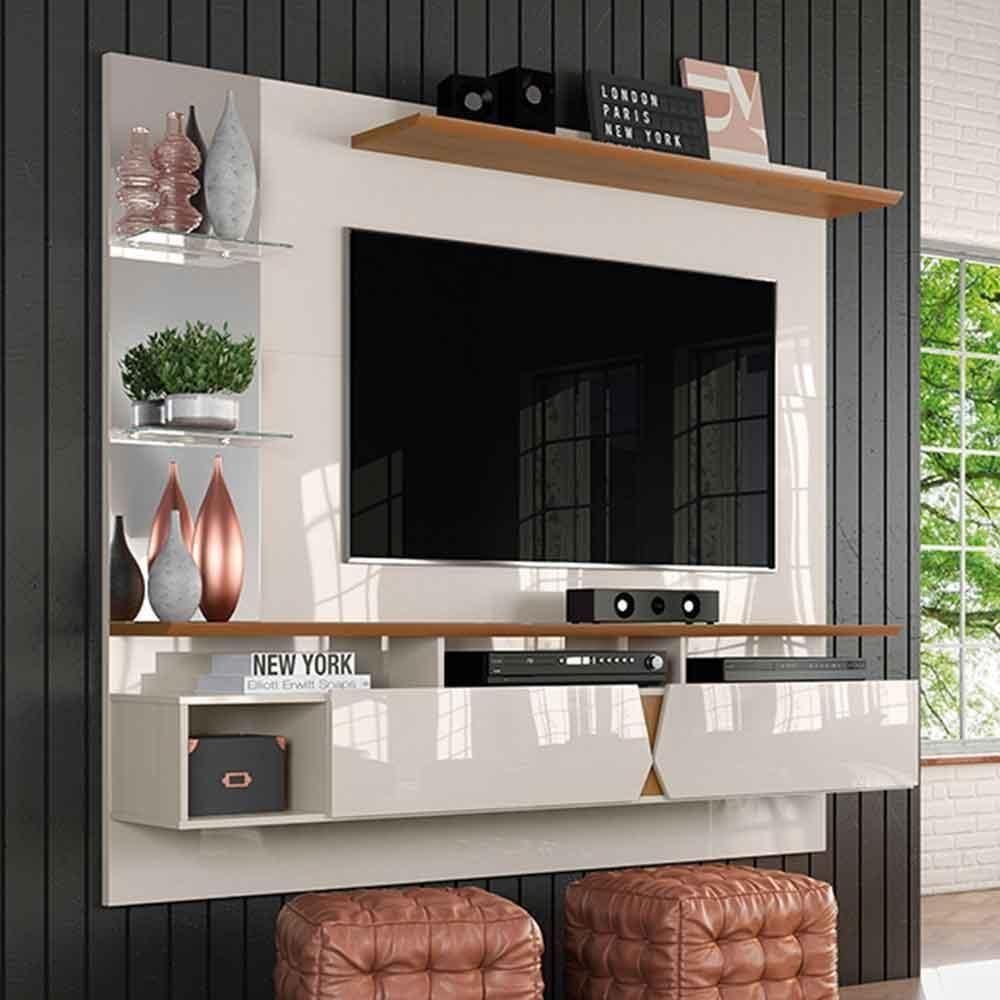 Painel Para Tv Intense Off White / Damasco