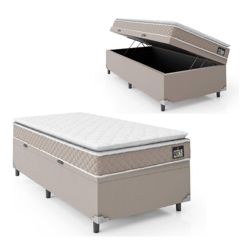 Cama Box Baú Solteiro Colchão D45 C/Pillow Top Bege