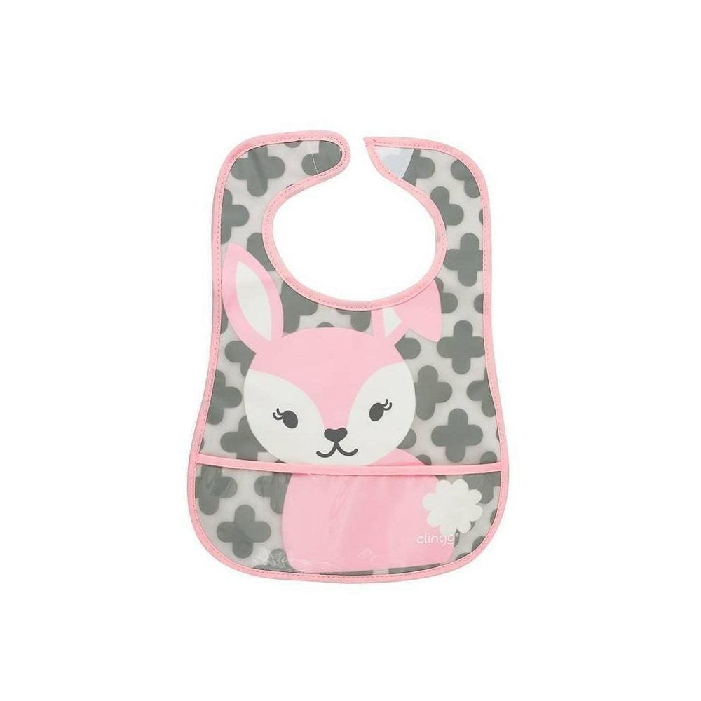 Babador Impermeável Clingo Com Bolso Coelho Rosa - C5065
