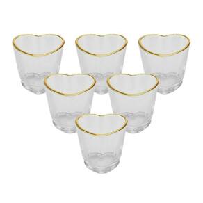 Kit 6 Copos Shot Coração Vidro Com Borda Dourada 50Ml