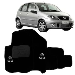 Jogo Tapete Carpete Automotivo Citroen C3 2003 a 2012 5 Peças Preto Bordado