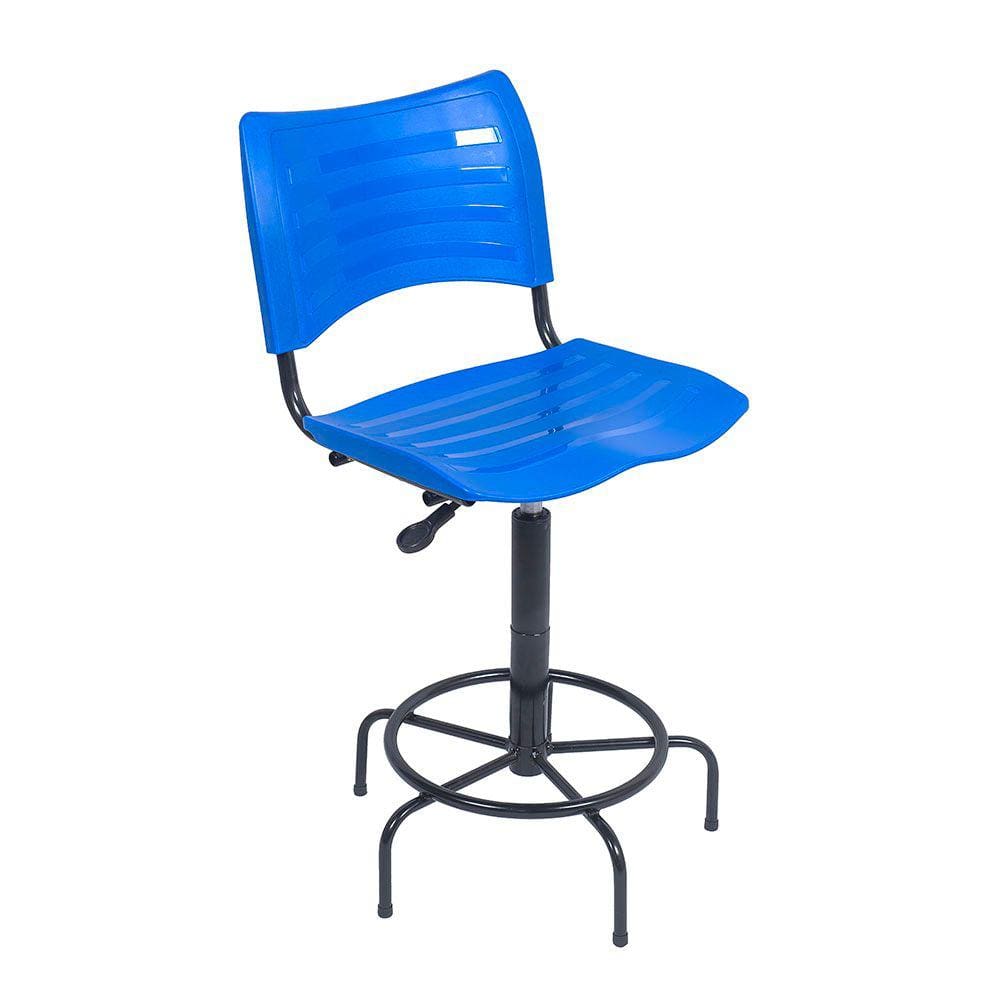 Cadeira Caixa Alta Plástica Azul Recepcao Hortifruti guarita vigia mercado mercadinho clean design luxo premium