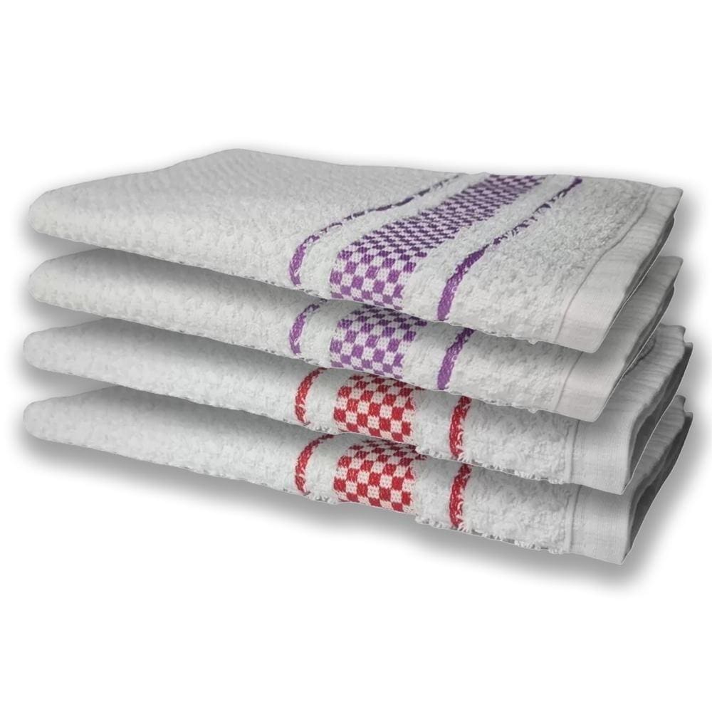 4 Panos De Prato Atoalhado Felpudo Vermelho e Roxo