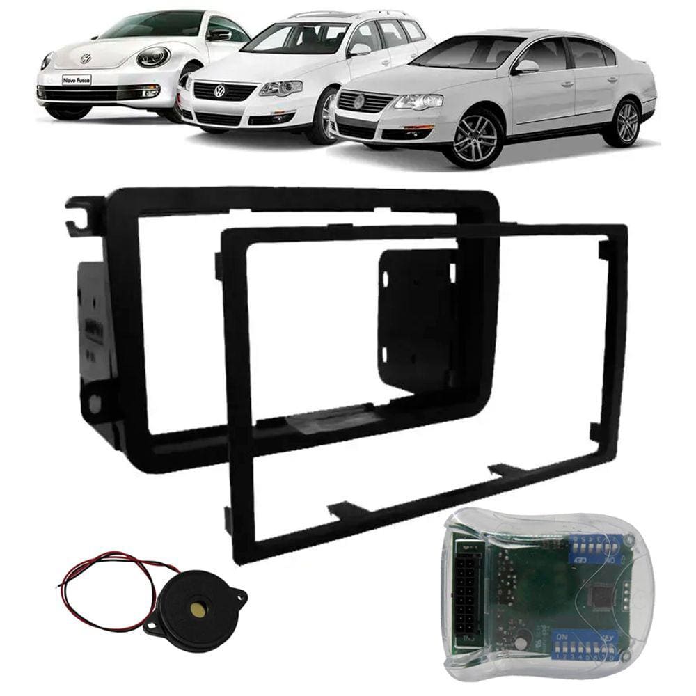 Moldura De Painel 2 Din + Interface Comando de Volante Vw Novo Fusca e Passat e Passat Variant 2006 2007 2008 2009 2010 2011 2012 2013 2014