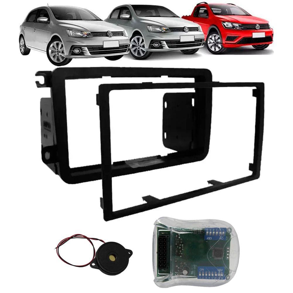 Moldura De Painel 2 Din + Interface Comando de Volante Vw Gol Saveiro Voyage G7 2017 2018