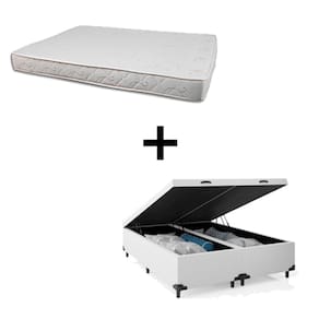 Cama Box Baú King 193 Tecido Sintético Branco Com Colchão Roma Bello Box 100% Espuma D45 Bege 55x193x203