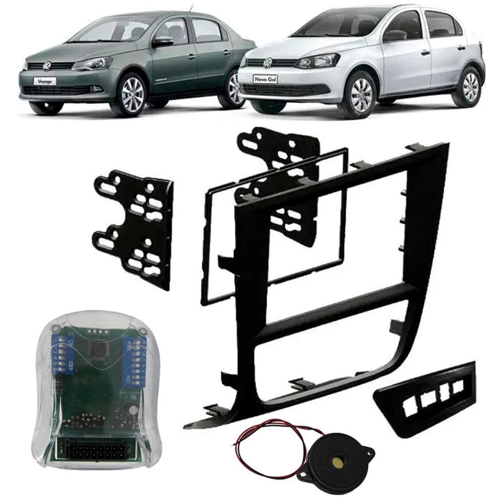 Moldura De Painel 2 Din + Interface Comando de Volante Vw Gol Voyage Saveiro G6