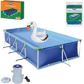 Kit Piscina Premium 5000 Litros Capa Forro Filtro 2200L/h Boia Cisne Branco - Mor