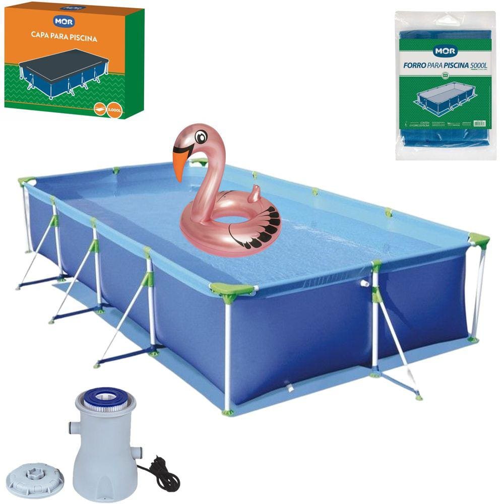Kit Piscina Premium 5000 Litros Capa Forro Filtro 2200L/h Boia Cisne Rosa - Mor
