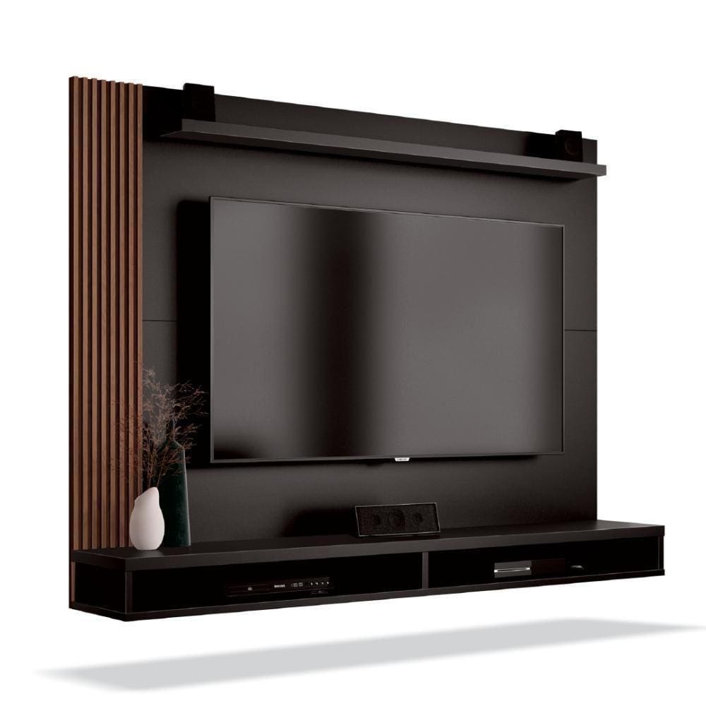 Painel Tv Até 50" Dijon Ripado C/ Prateleira Preto Naturale