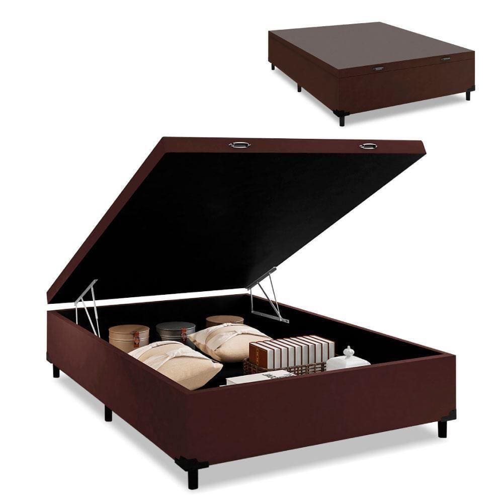 Cama Box Com Baú Casal 1,38M Marrom Marrom