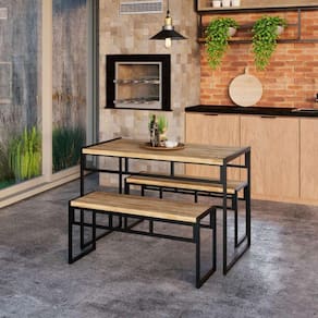 conjunto de mesa de jantar com 2 bancos wooden carvalho e preto