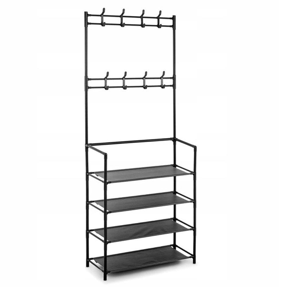 Rack Sapateira Arara 16 Pares De Sapato Tenis Porta Objeto 8 Ganchos Prateleira 4 Andares Estante Organizadora Decoraçao Casa Quarto Sala