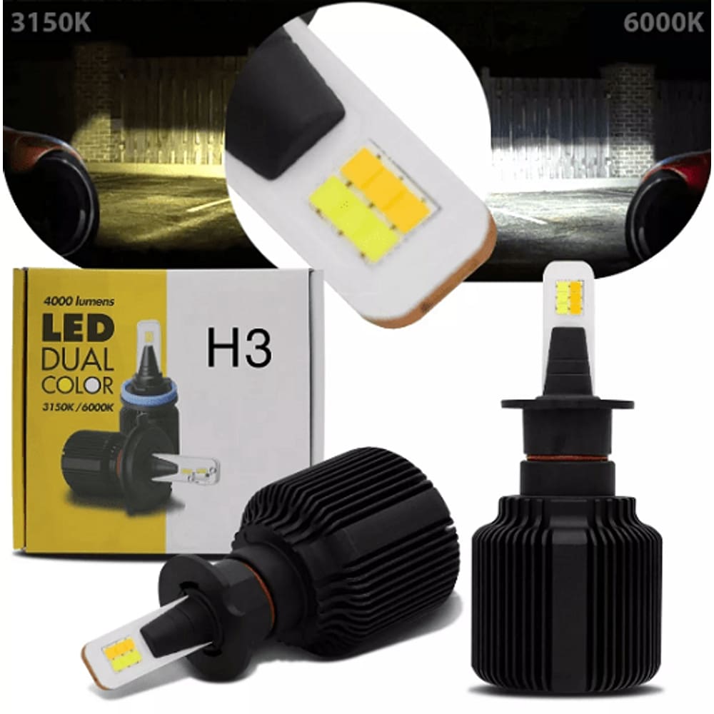 Kit Lampada Ultra Led Shocklight H3 3150K 6000K 16W 12V Dual Color
