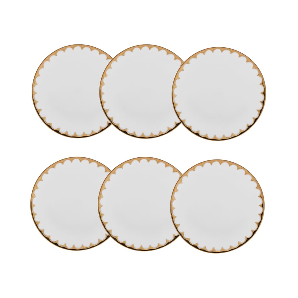 Cj 6 Pratos Fundos de Porcelana EGG Branco/Dourado 22cm Wolff