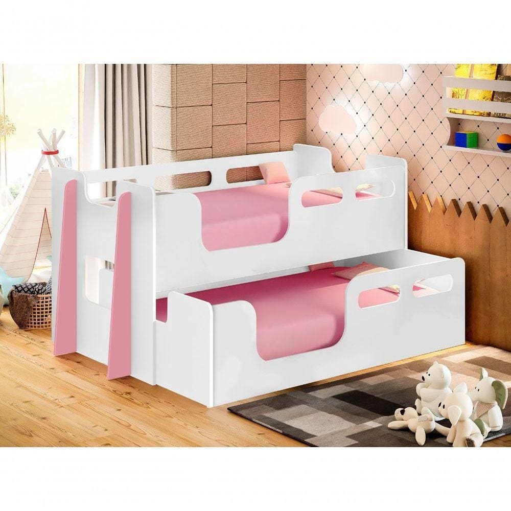 Beliche Montessori Solteiro Branco/rosa Princesas E Fadas
