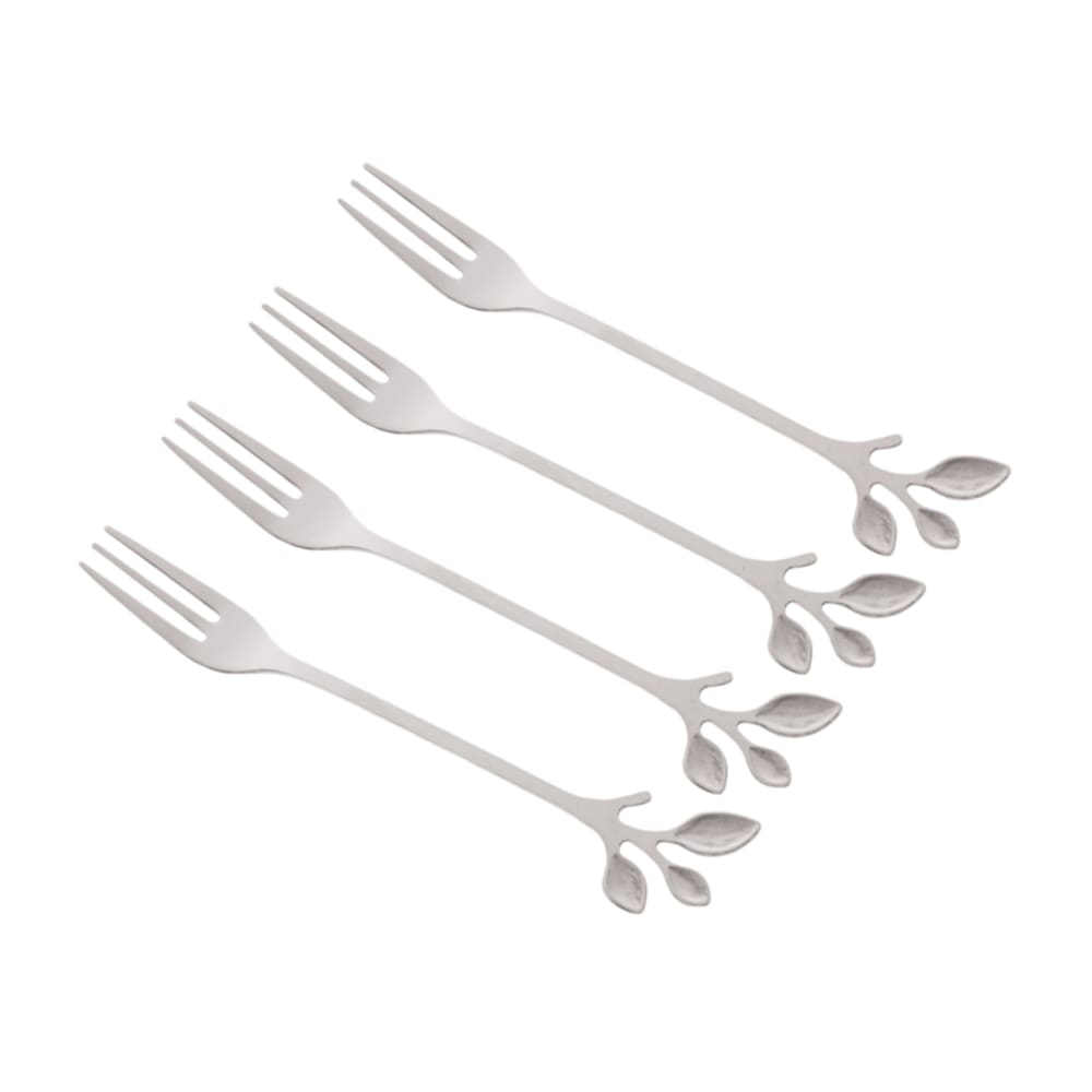 Cj 4 Garfos Aço Inox P/Aperitivo Leaves Prata Bon Gourmet