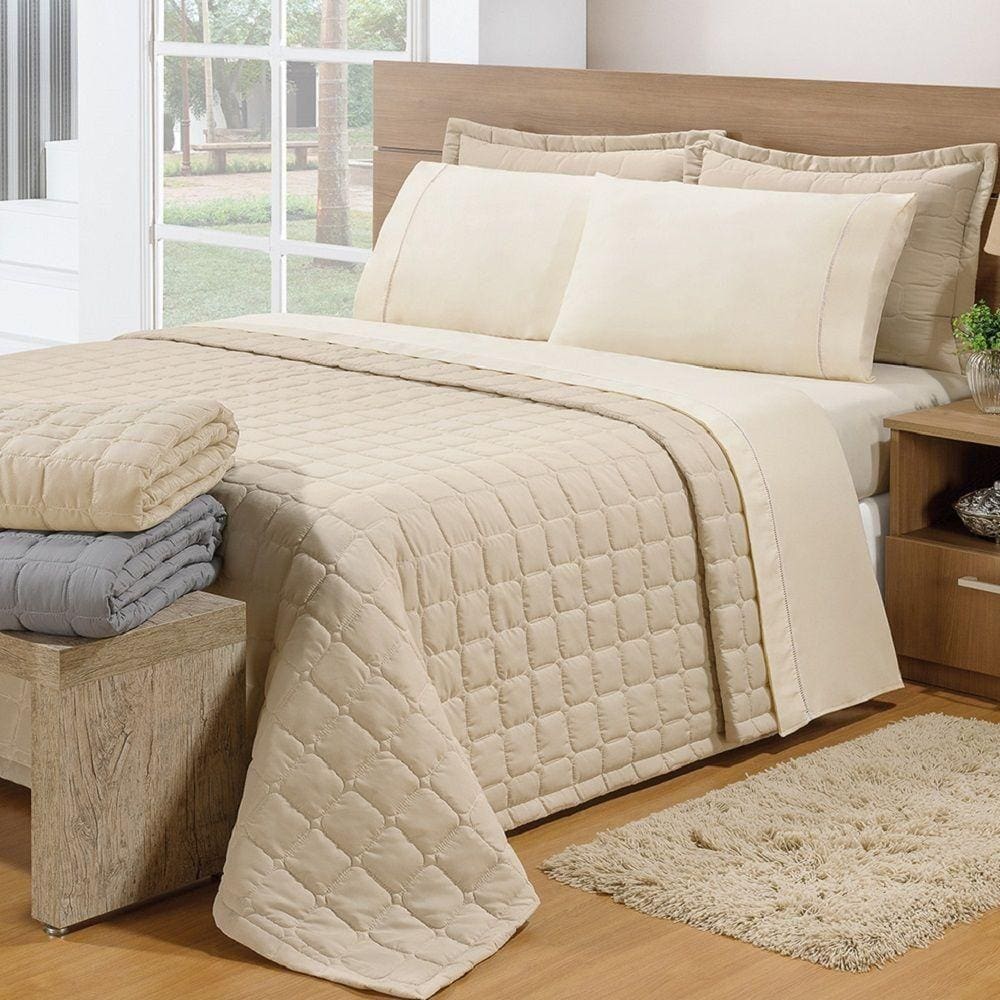 Cobre Leito Queen Soft 3 Peças Bege