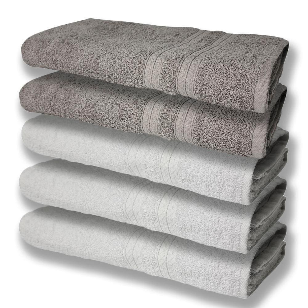 5 Toalhas Grande E Grossa Algodão Branco e Cinza