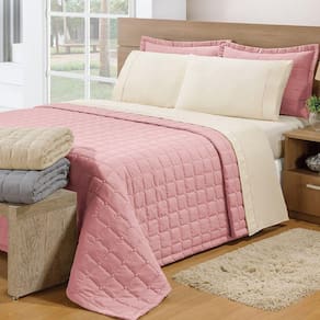 Cobre Leito Casal Soft 3 Peças Rosê