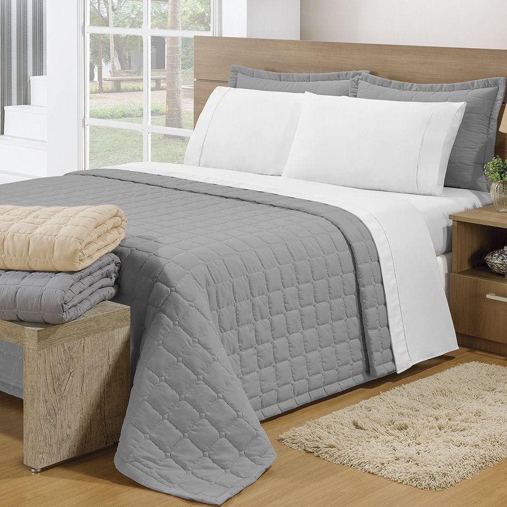 Cobre Leito King Soft 3 Peças Cinza