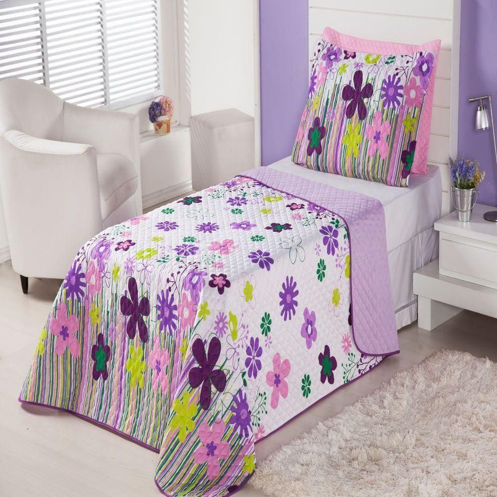 Cobre Leito Infantil Garden Lilás Enxovais Aquarela 2 Peças