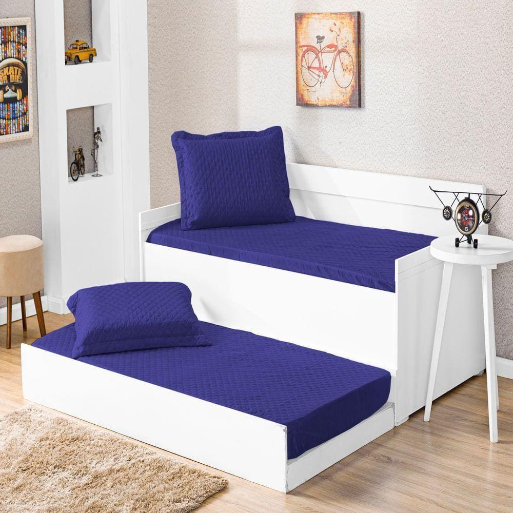 Cobre Leito Solteiro Prático Azul Royal 2pçs
