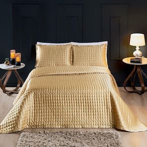 Cobre Leito Casal Splendore Cetim Charmousse 3Pç Dourado