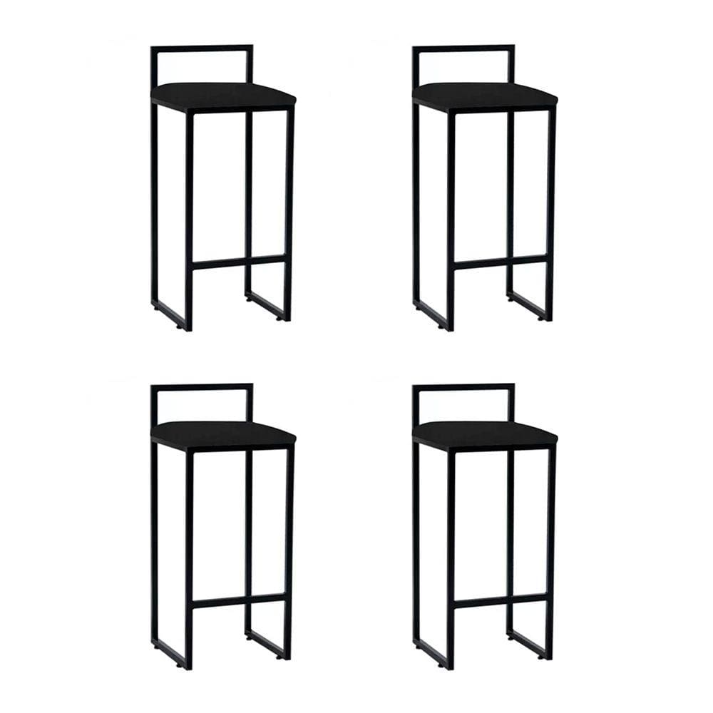 Kit 4 Banquetas Industrial Alta Bar Cozinha Bistrô em Aço Dori Preta Assento Suede Preto