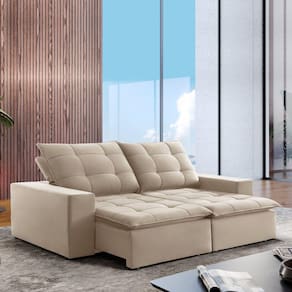 Sofá 4 Lugares Retrátil e Reclinável Super Pilow 250cm Paris Celflex Bege Claro