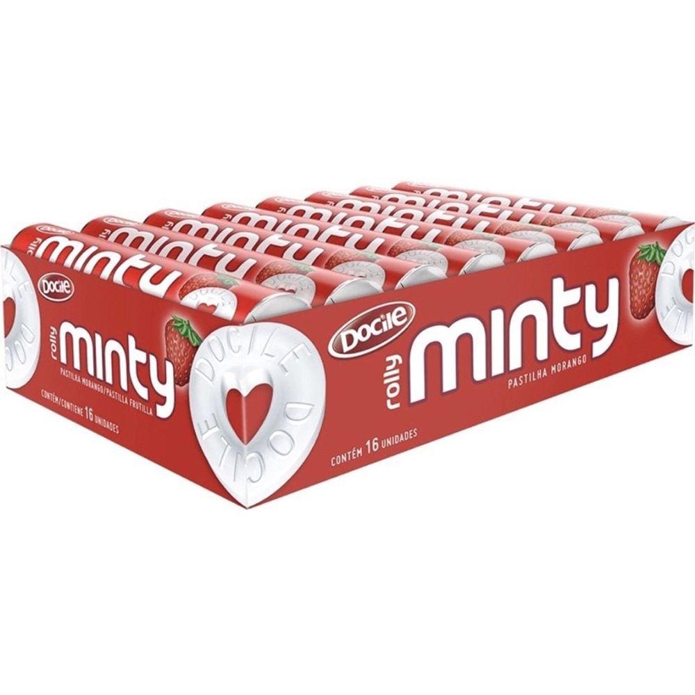 Pastilha Rolly Minty Morango Caixa C/16unid - 464g