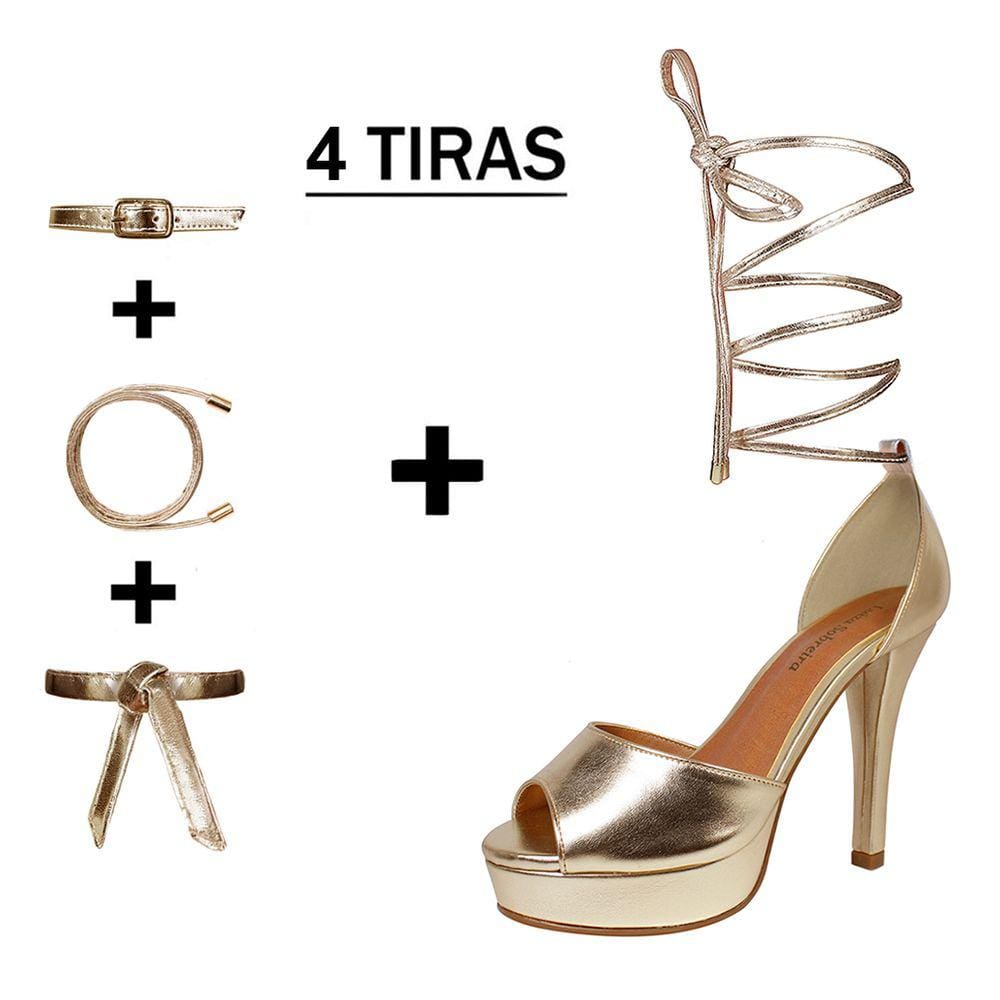 Meia Pata Troca Tira Salto Alto Fino Luiza Sobreira Dourada Mod. 2190-2