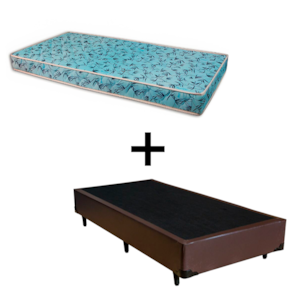 Cama Box Solteiro 88 Tecido Sintético Marrom Com Colchão Natal Bello Box - 100% Espuma - D23 Azul 54x88x188