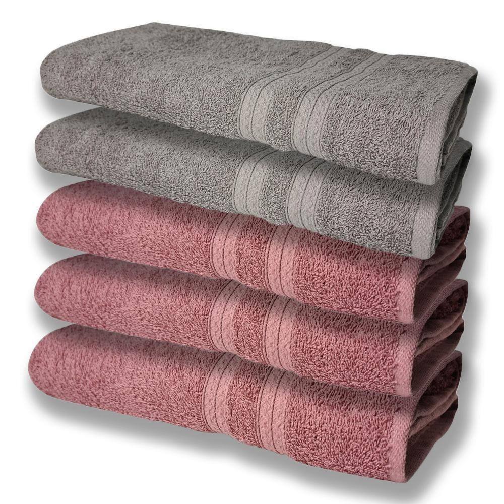 5 Toalhas Grande E Grossa Algodão Rosê E Cinza