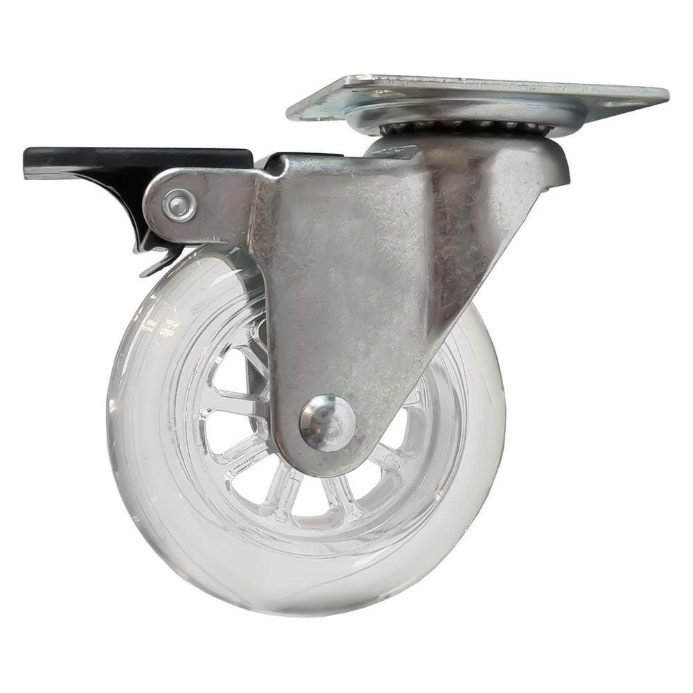 Rodízio De Silicone 75Mm Transparente Giratório Com Freio Xf