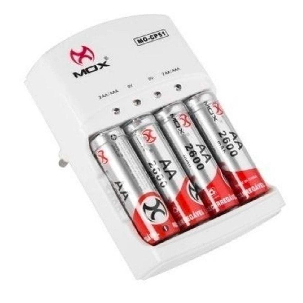 Carregador De Pilhas Auto Stop Com 4 Pilhas 2600mah Bivolt