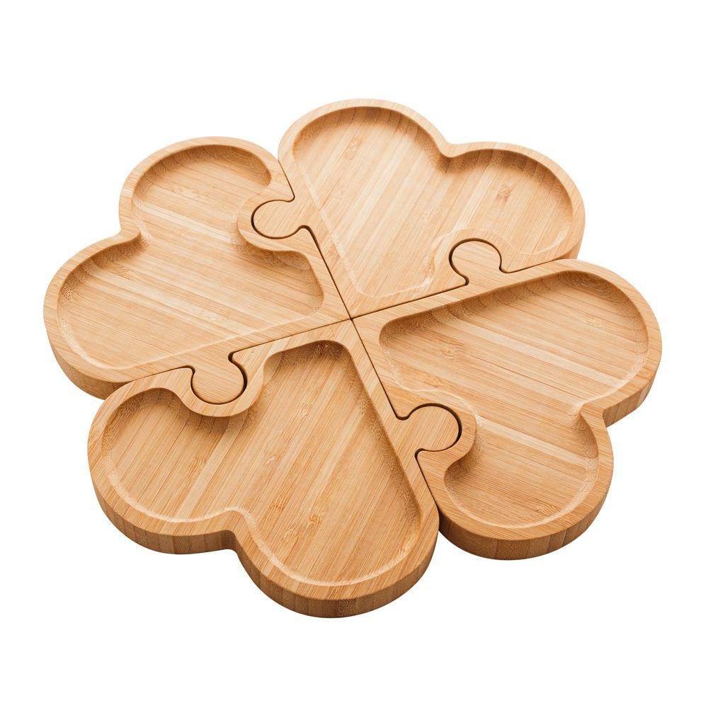 Petisqueira de Bambu C/4 Divisórias Quebra-cabeça Heart 26cm Lyor